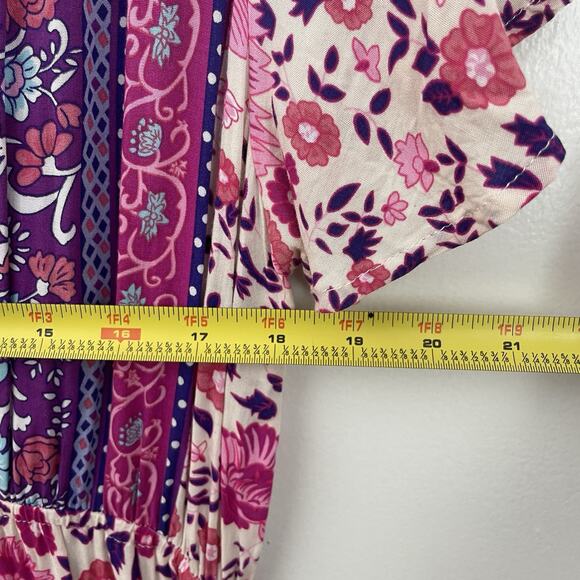 Maxi Dress XL Pink Purple Floral Prairie Boho Waist Tie Flowy Hippie Festival - Picture 9 of 11
